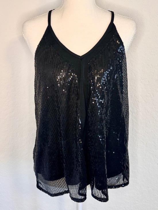 Tops - Black Sequin Camisole Tank Top, Size L
